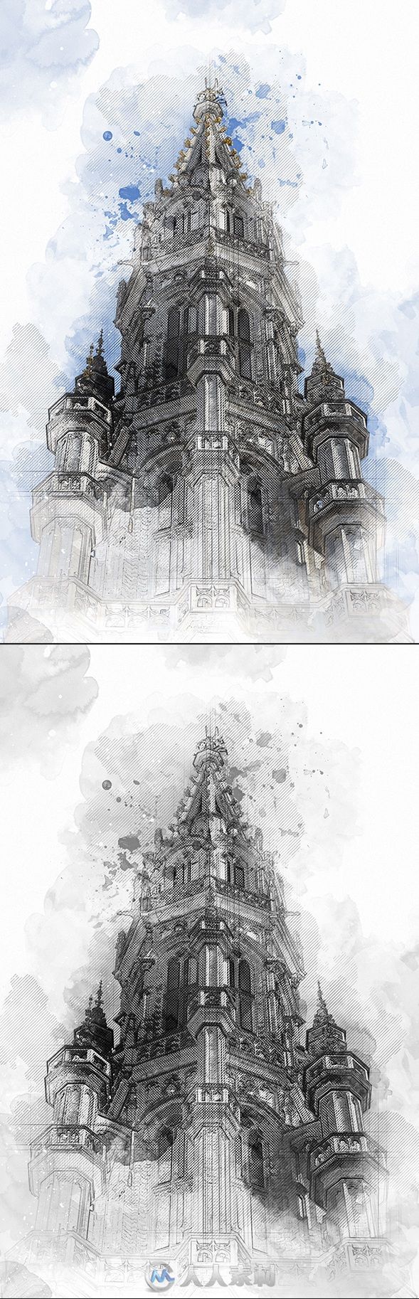 建筑效果图艺术展示特效PS动作graphicriver-18366722-architecture-sketch-art