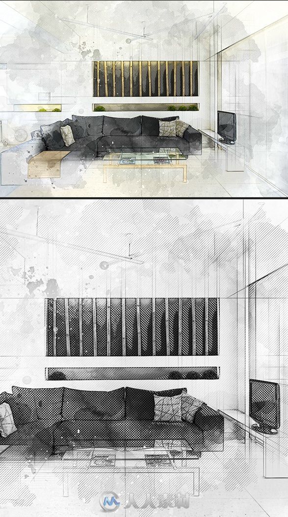 建筑效果图艺术展示特效PS动作graphicriver-18366722-architecture-sketch-art