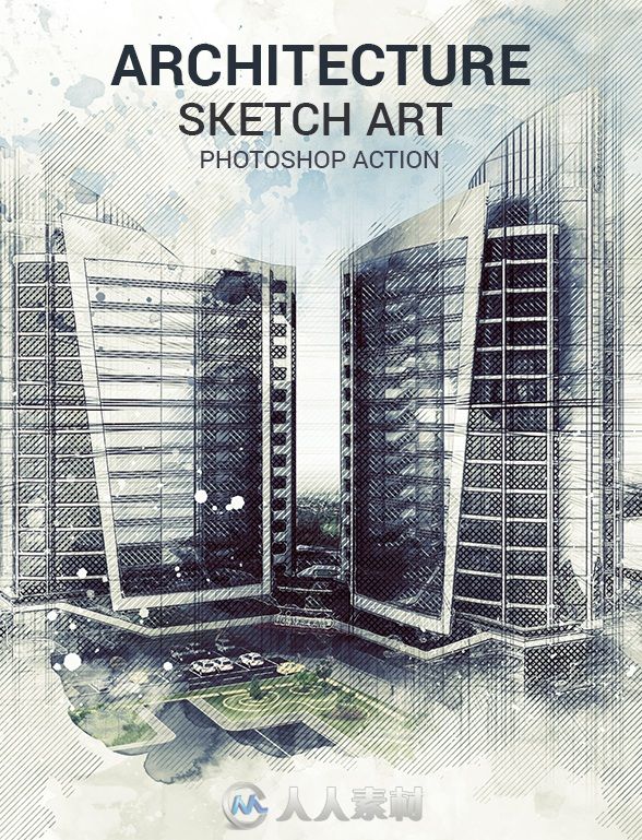 建筑效果图艺术展示特效PS动作graphicriver-18366722-architecture-sketch-art