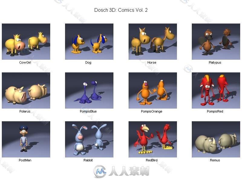 100组卡通漫画角色3D模型合辑 DOSCH 3D COMIC CHARACTERS V2