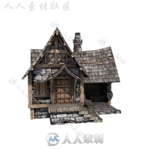 中世纪房屋室外道具模型Unity3D素材资源