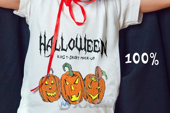 万圣节主题儿童照展示PSD模板Halloween Kids T-Shirt Mock-Up