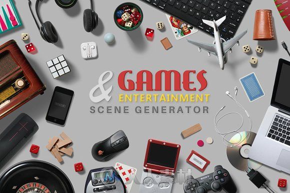 电子游戏机硬件展示大全PSD模板Games &amp; Entertainment Scene Creator