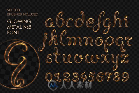 8款金属风格字符笔刷AI模板8 GLOWING METAL FONTS 8 BRUSHES