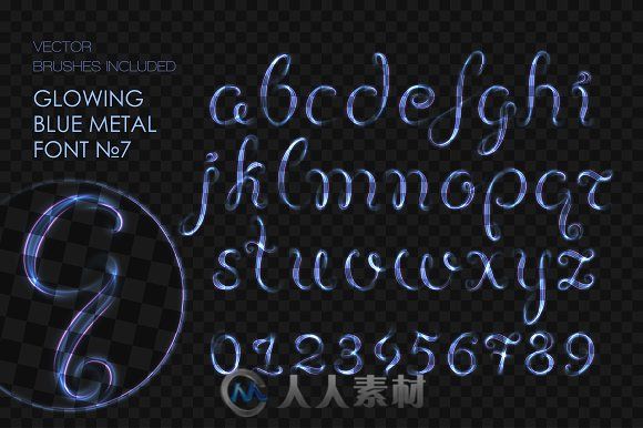 8款金属风格字符笔刷AI模板8 GLOWING METAL FONTS 8 BRUSHES