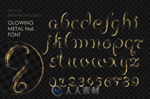 8款金属风格字符笔刷AI模板8 GLOWING METAL FONTS 8 BRUSHES