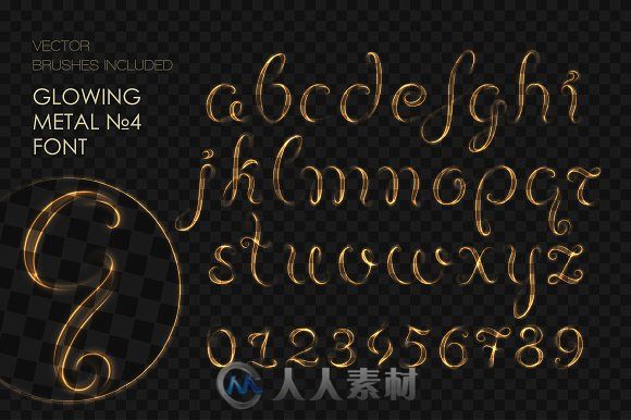 8款金属风格字符笔刷AI模板8 GLOWING METAL FONTS 8 BRUSHES