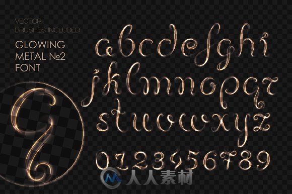 8款金属风格字符笔刷AI模板8 GLOWING METAL FONTS 8 BRUSHES