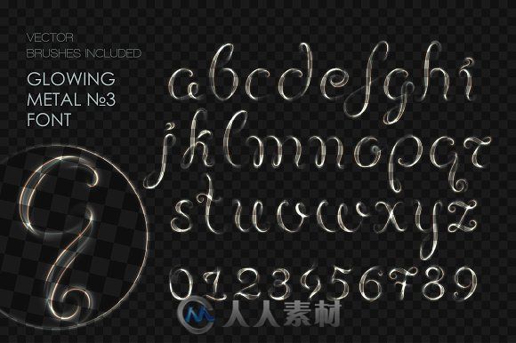 8款金属风格字符笔刷AI模板8 GLOWING METAL FONTS 8 BRUSHES