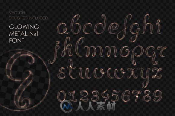 8款金属风格字符笔刷AI模板8 GLOWING METAL FONTS 8 BRUSHES