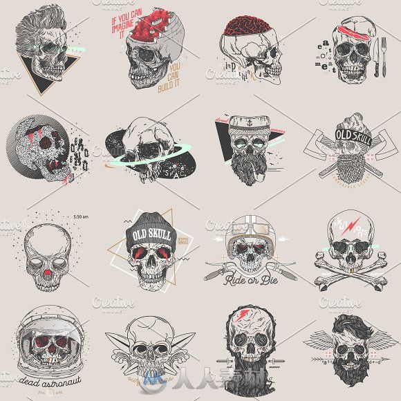 多款骷髅主题LOGO展示AI模板Skull Labels BUNDLE