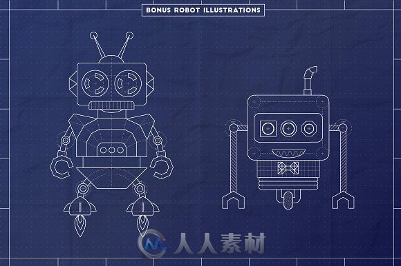 蓝图风格展示AI模板The Complete Vector Blueprint Kit