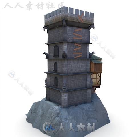 中世纪建筑炮塔历史环境模型Unity3D素材资源