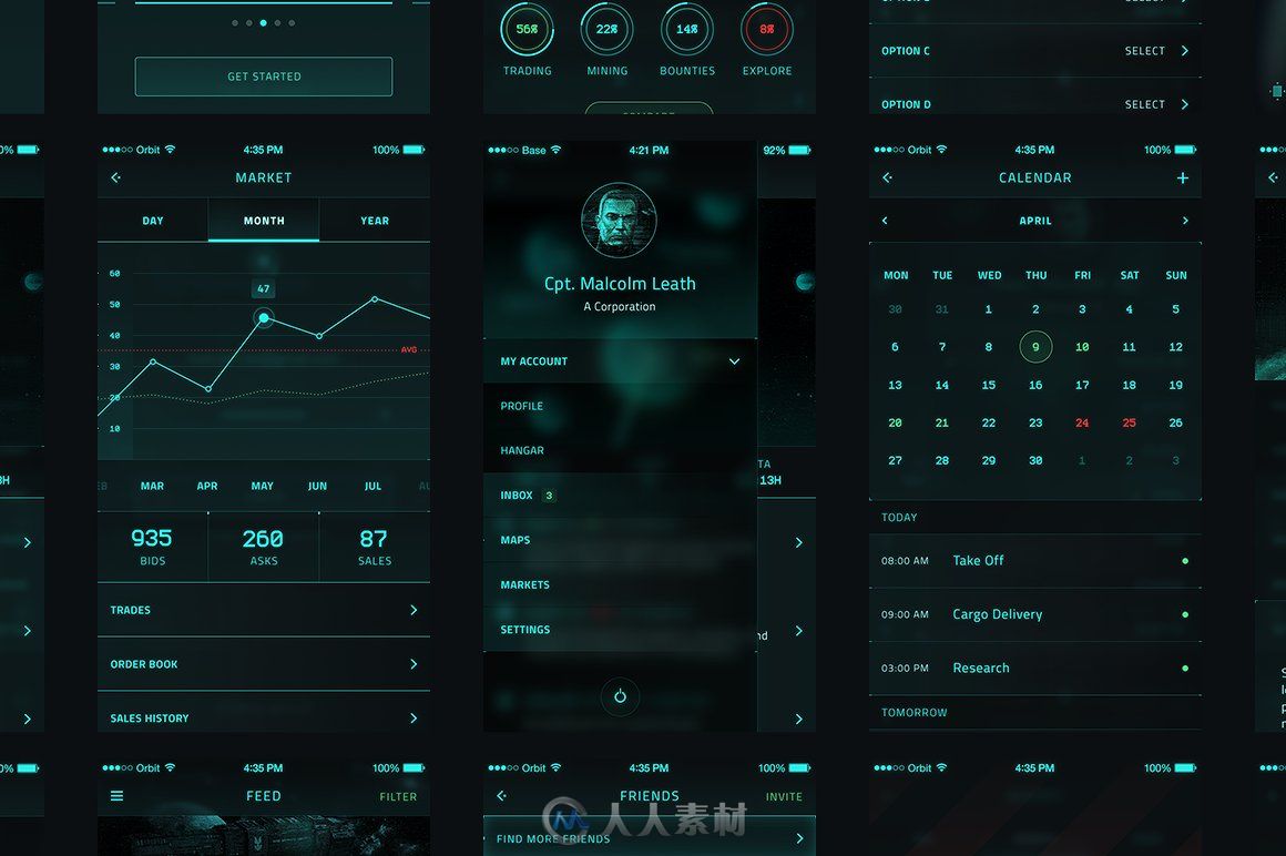 科幻主题UI工具包PSD模板 Creativemarket Orbit SciFi UI Kit 163951