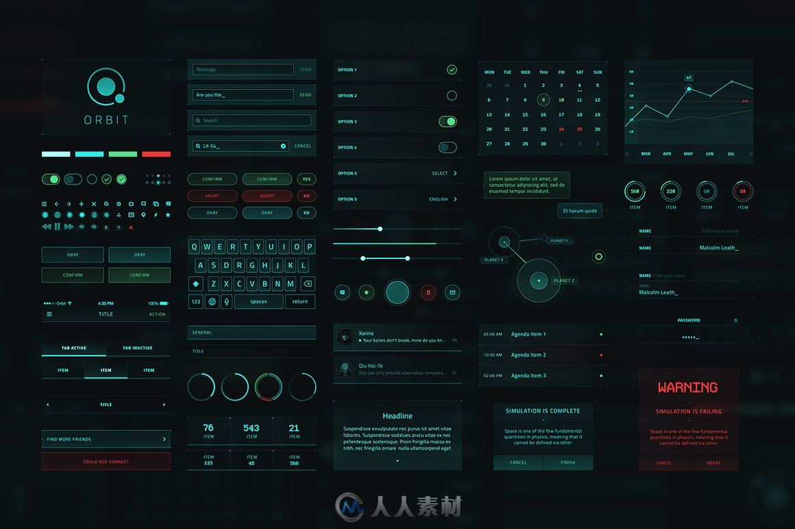 科幻主题UI工具包PSD模板 Creativemarket Orbit SciFi UI Kit 163951