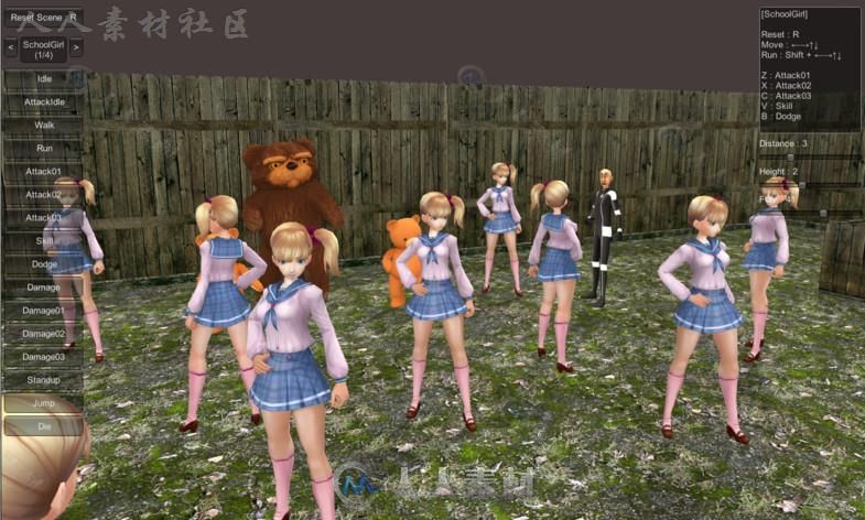 学校女孩人类人形生物角色3D模型Unity素材资源