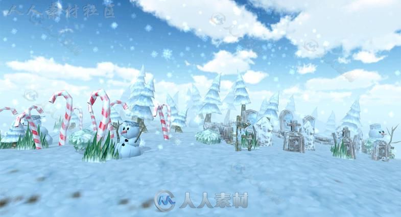 Lowpoly冬天森林幻想环境模型Unity3D素材资源