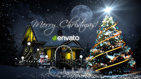 美丽的圣诞粒子画笔点亮圣诞夜晚幻灯片AE模板 Videohive Christmas 13532453