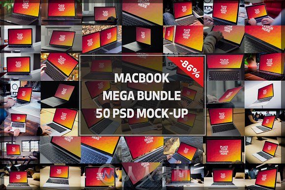 50款苹果macbook笔记本展示PSD模板