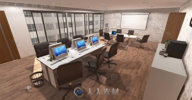 现代办公室室内道具3D模型Unity素材资源