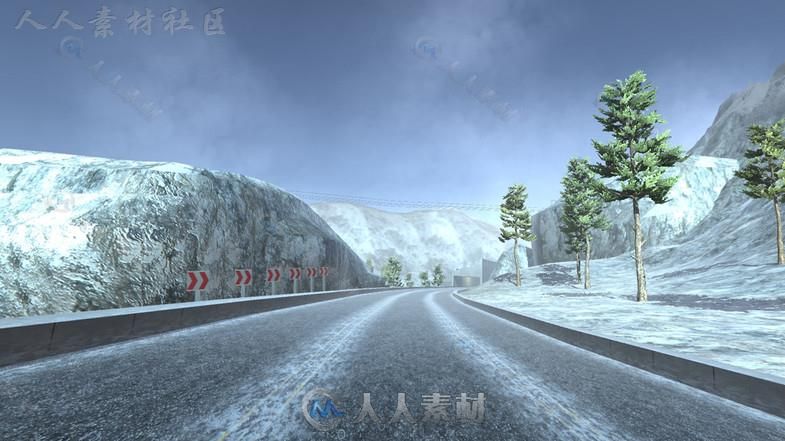 冬季山路赛道和车道环境3D模型Unity素材资源