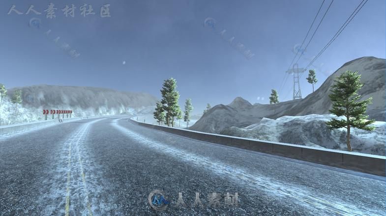 冬季山路赛道和车道环境3D模型Unity素材资源