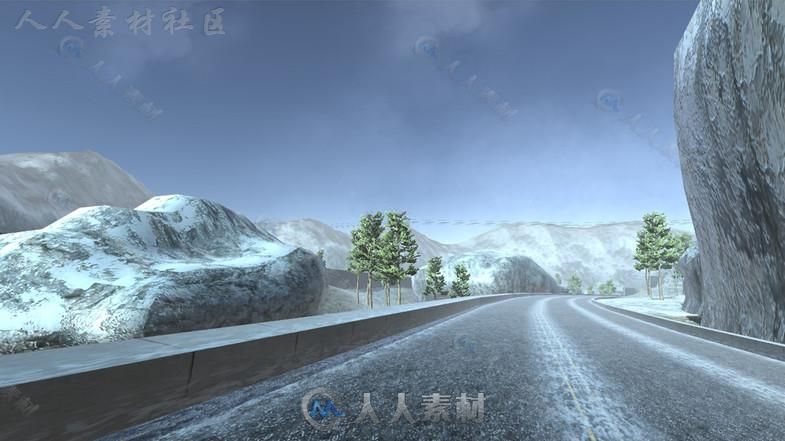 冬季山路赛道和车道环境3D模型Unity素材资源