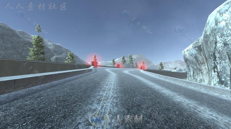 冬季山路赛道和车道环境3D模型Unity素材资源