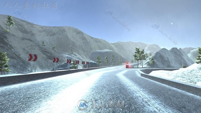 冬季山路赛道和车道环境3D模型Unity素材资源