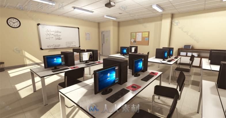 现代计算机教室室内道具3D模型Unity素材资源