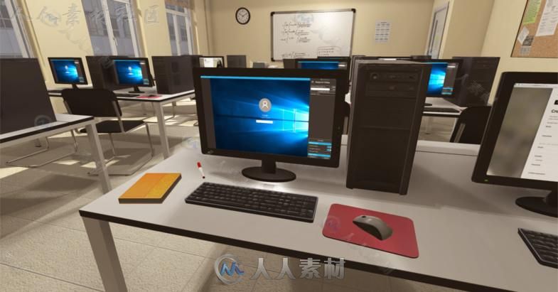 现代计算机教室室内道具3D模型Unity素材资源