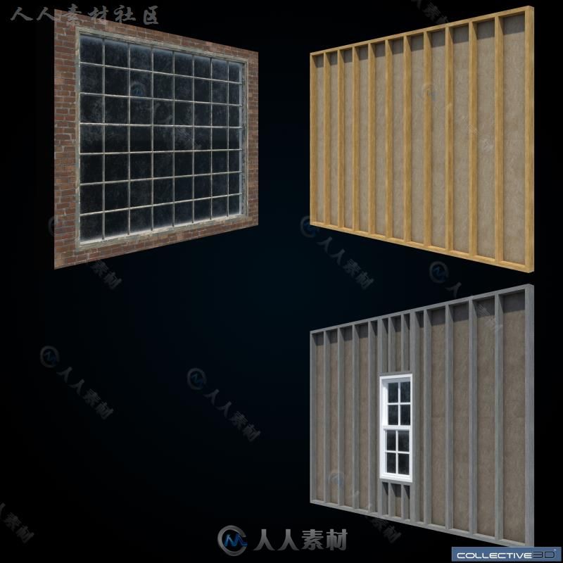 房间的墙壁和门窗纹理3D模型合辑