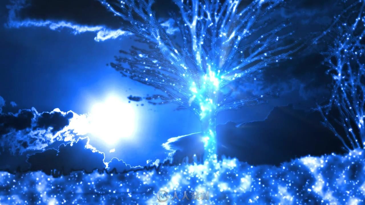 精灵树蓝色树生长舞台晚会背景视频素材