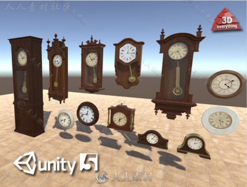 古色古香古董钟室内道具3D模型Unity素材资源