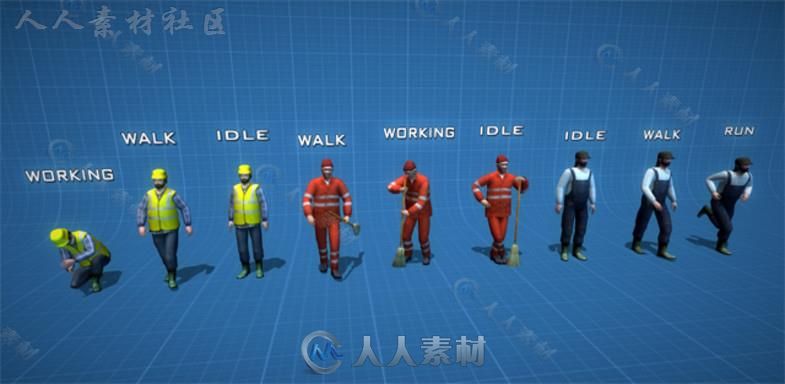 农民街道清扫工和工人人类人形生物角色3D模型Unity游戏素材资源