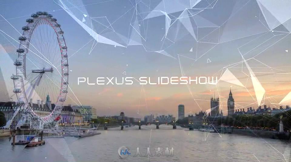 美丽时尚晶体汇聚照片显示城市幻灯片相册动画AE模板Videohive Plexus Slideshow 4...