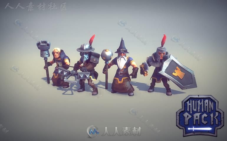 战士弓箭手巫师和牧师幻想人形生物角色3D模型Unity游戏素材资源