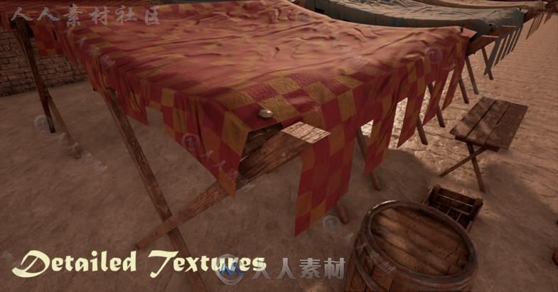 中世纪街头摊贩和各种商品历史环境3D模型Unity游戏素材资源