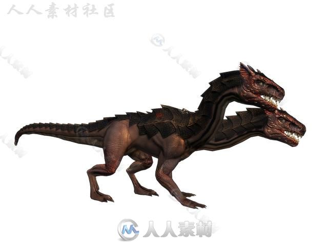 危险恐怖的双头恐龙生物角色3D模型Unity游戏素材资源