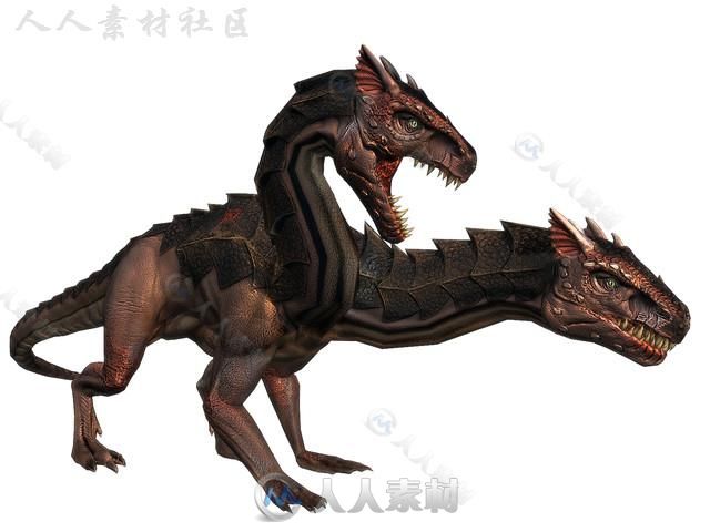 危险恐怖的双头恐龙生物角色3D模型Unity游戏素材资源