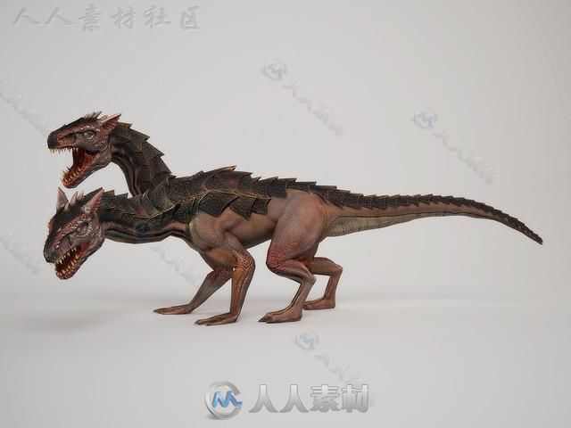 危险恐怖的双头恐龙生物角色3D模型Unity游戏素材资源