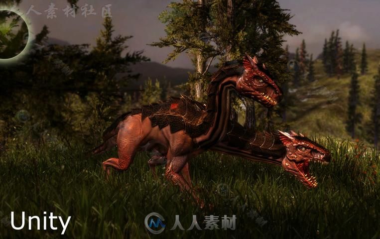 危险恐怖的双头恐龙生物角色3D模型Unity游戏素材资源