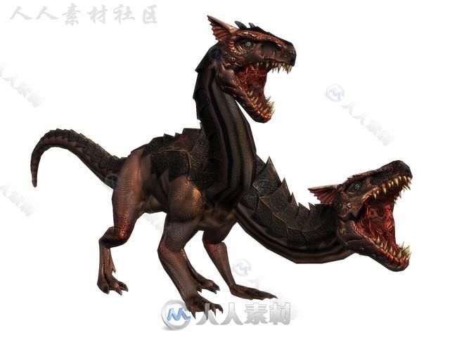 危险恐怖的双头恐龙生物角色3D模型Unity游戏素材资源