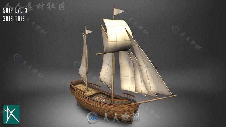 低聚帆船海上车辆3D模型Unity游戏素材资源