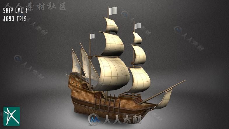 低聚帆船海上车辆3D模型Unity游戏素材资源