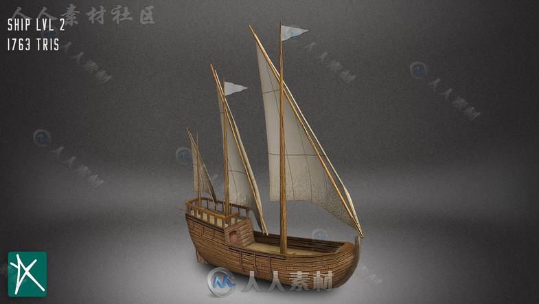 低聚帆船海上车辆3D模型Unity游戏素材资源