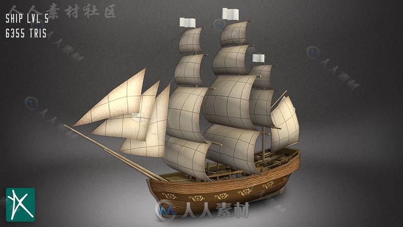 低聚帆船海上车辆3D模型Unity游戏素材资源