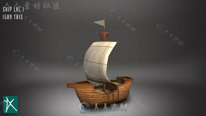 低聚帆船海上车辆3D模型Unity游戏素材资源