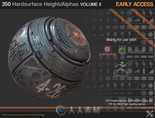 科幻硬表面高光通道贴图合辑 GUMROAD 350 HARDSURFACE HEIGHT ALPHA VOL 2 UPDATE 03