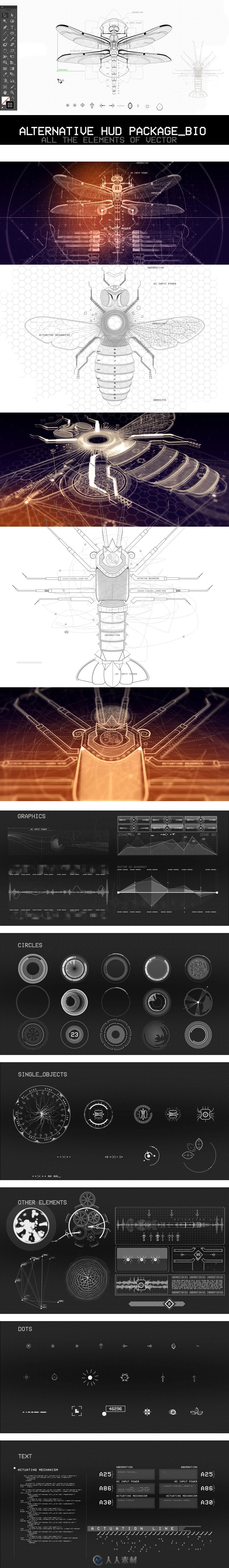 超酷动态科技故障效果生物HUD包AE模板Videohive Alternative HUD Package Bio 179...